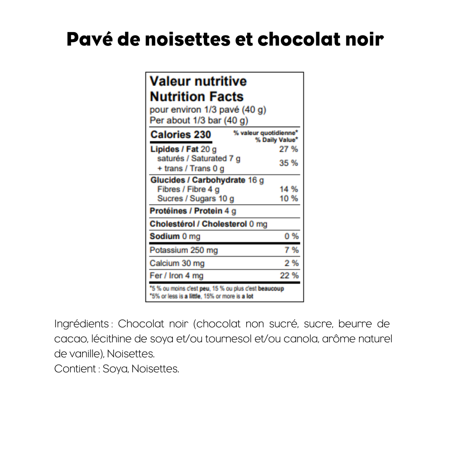 Pavé de noisettes grillées et chocolat