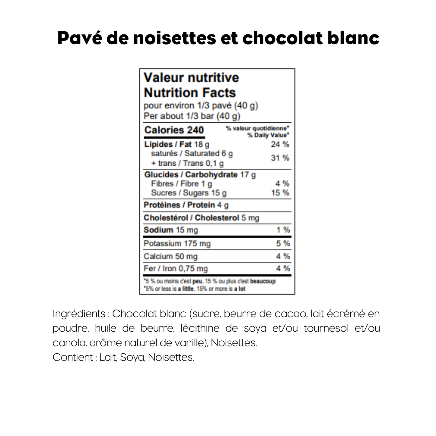 Pavé de noisettes grillées et chocolat