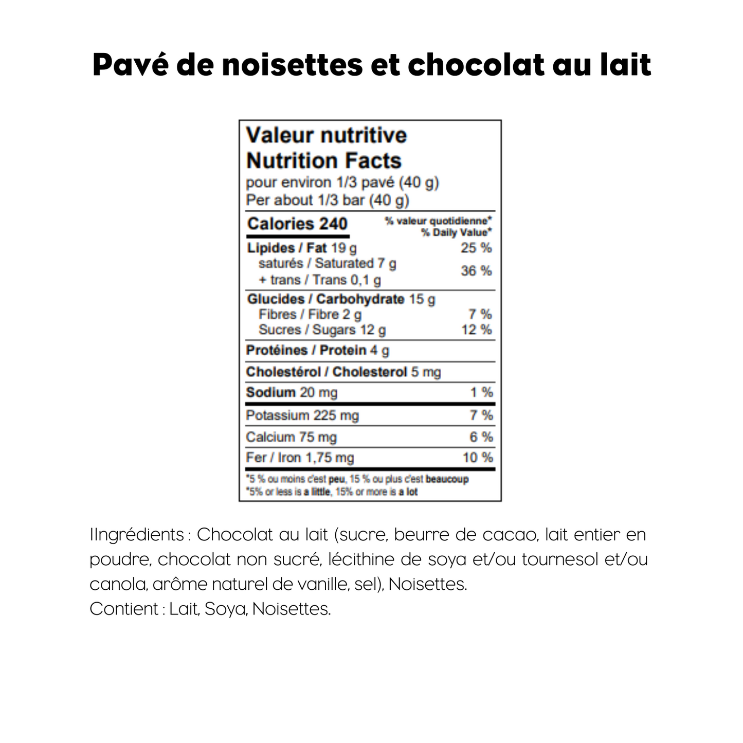 Pavé de noisettes grillées et chocolat