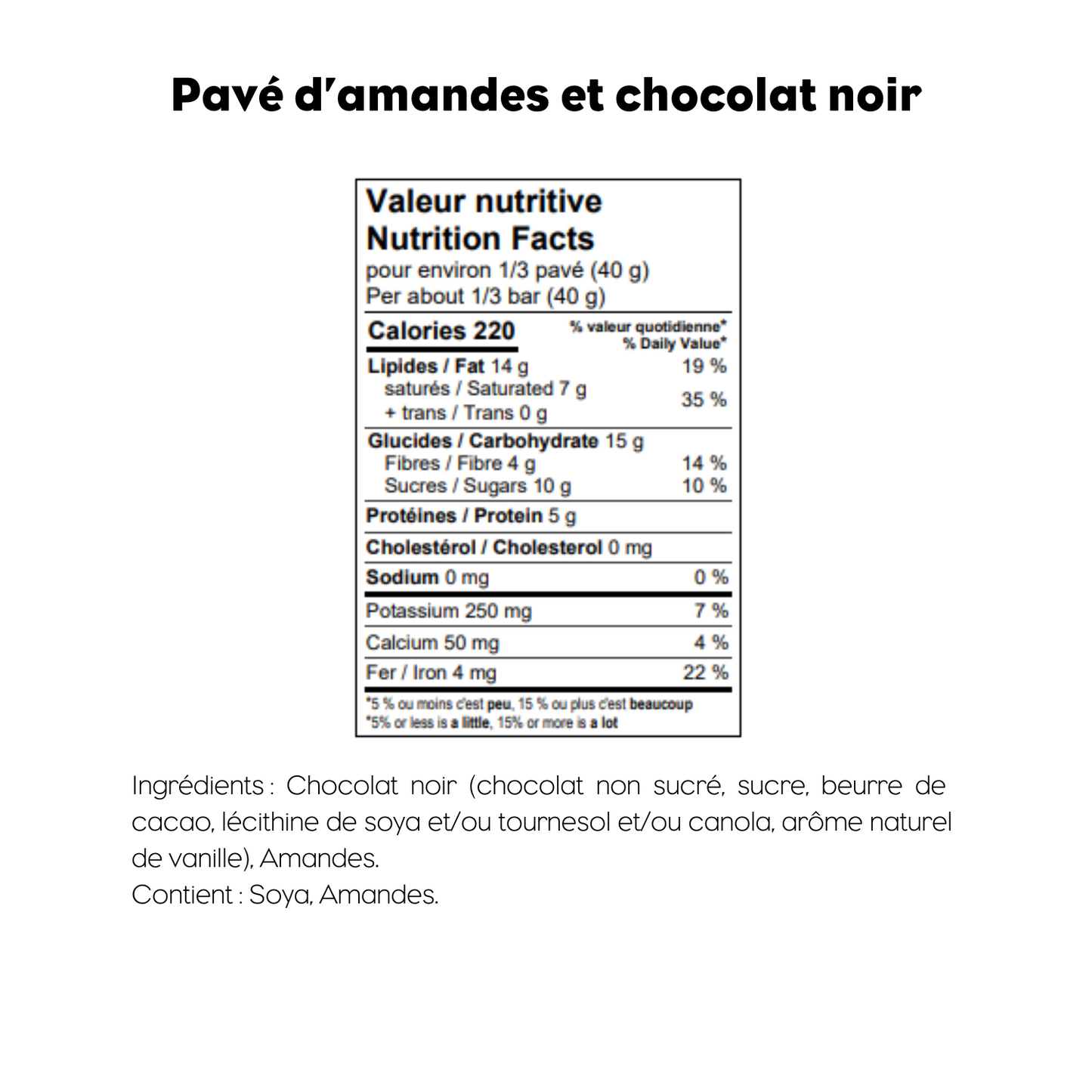 Pavé d'amandes grillées et chocolat