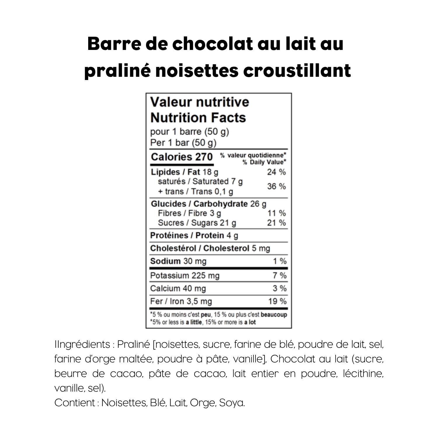 Barre au praliné noisette croustillant
