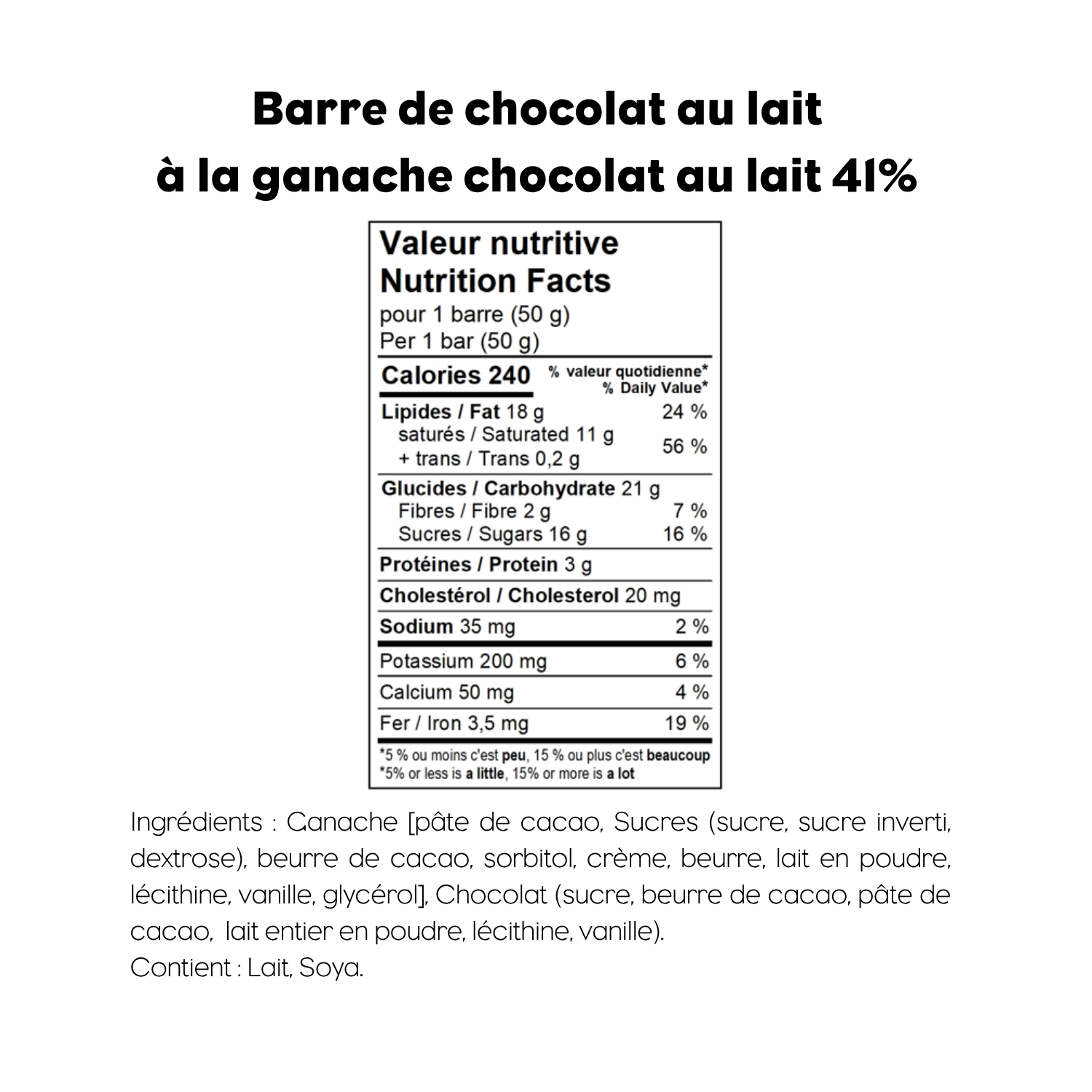 Barre ganache chocolat au lait 41%