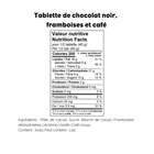 Tablette chocolat noir, framboises et café