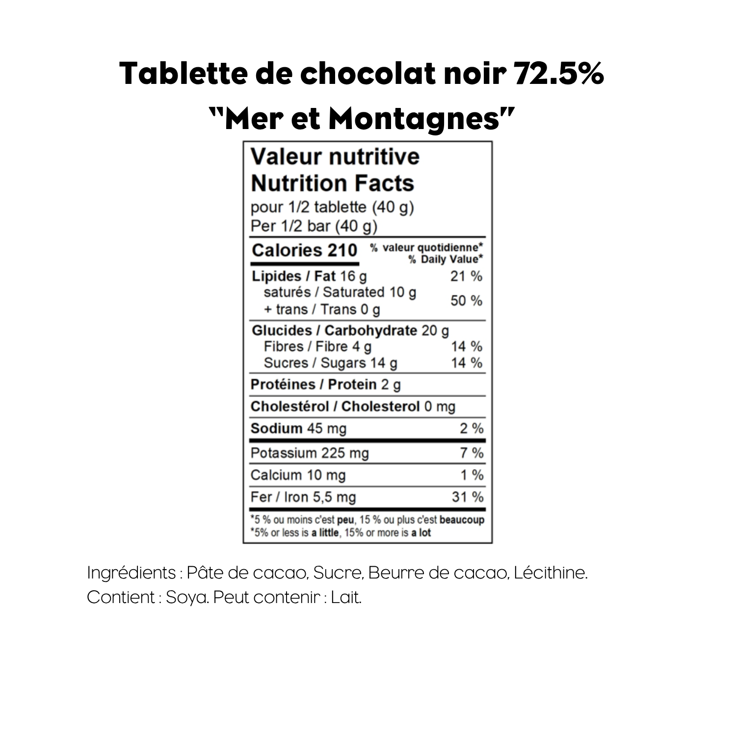Tablette de chocolat noir 72,5 %