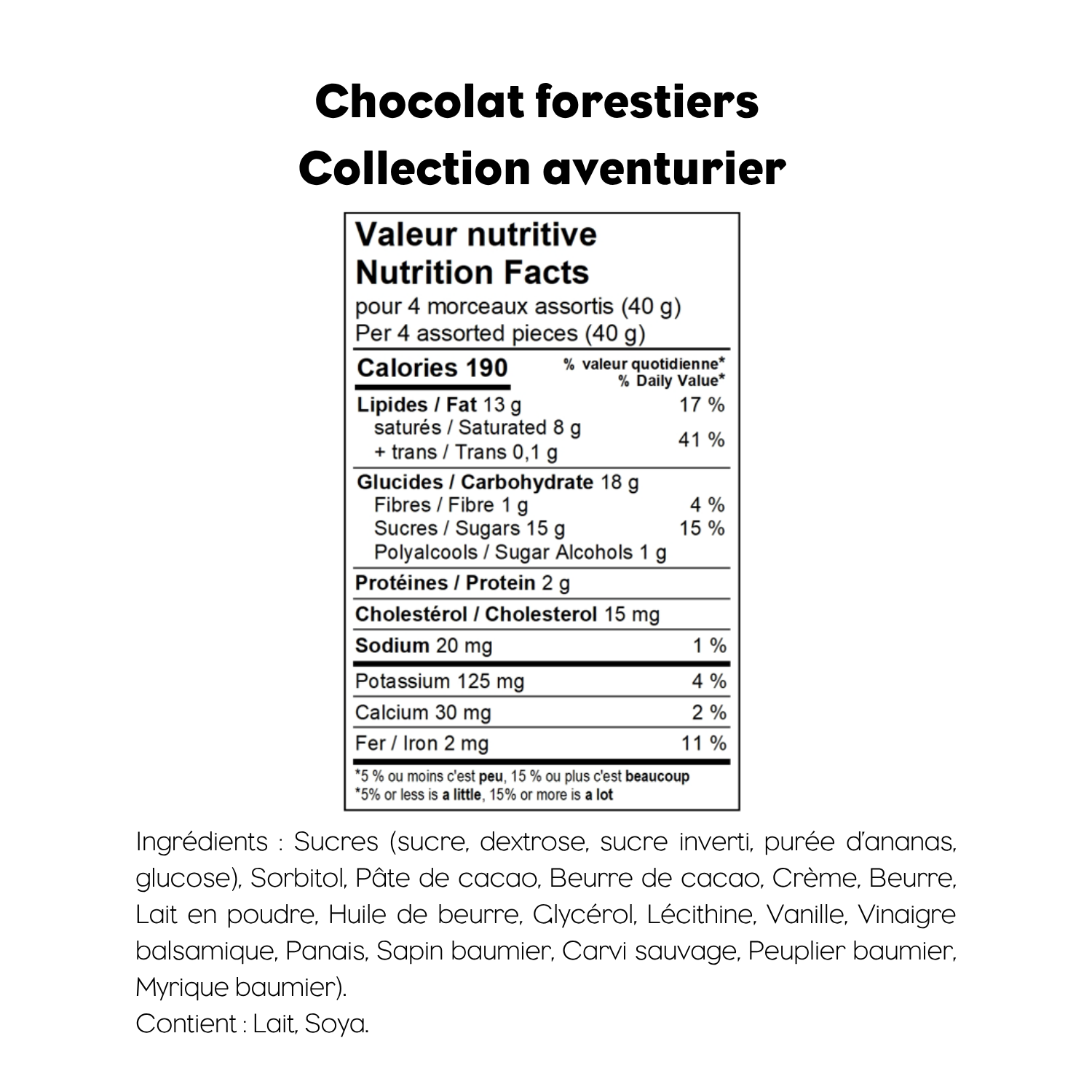 Chocolats forestiers, collection aventurier