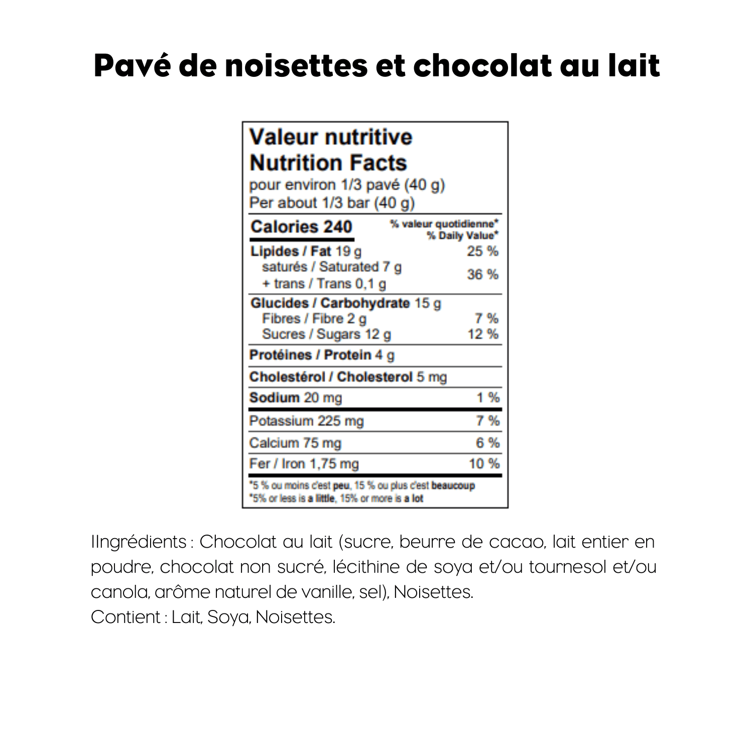 Pavé de noisettes grillées et chocolat