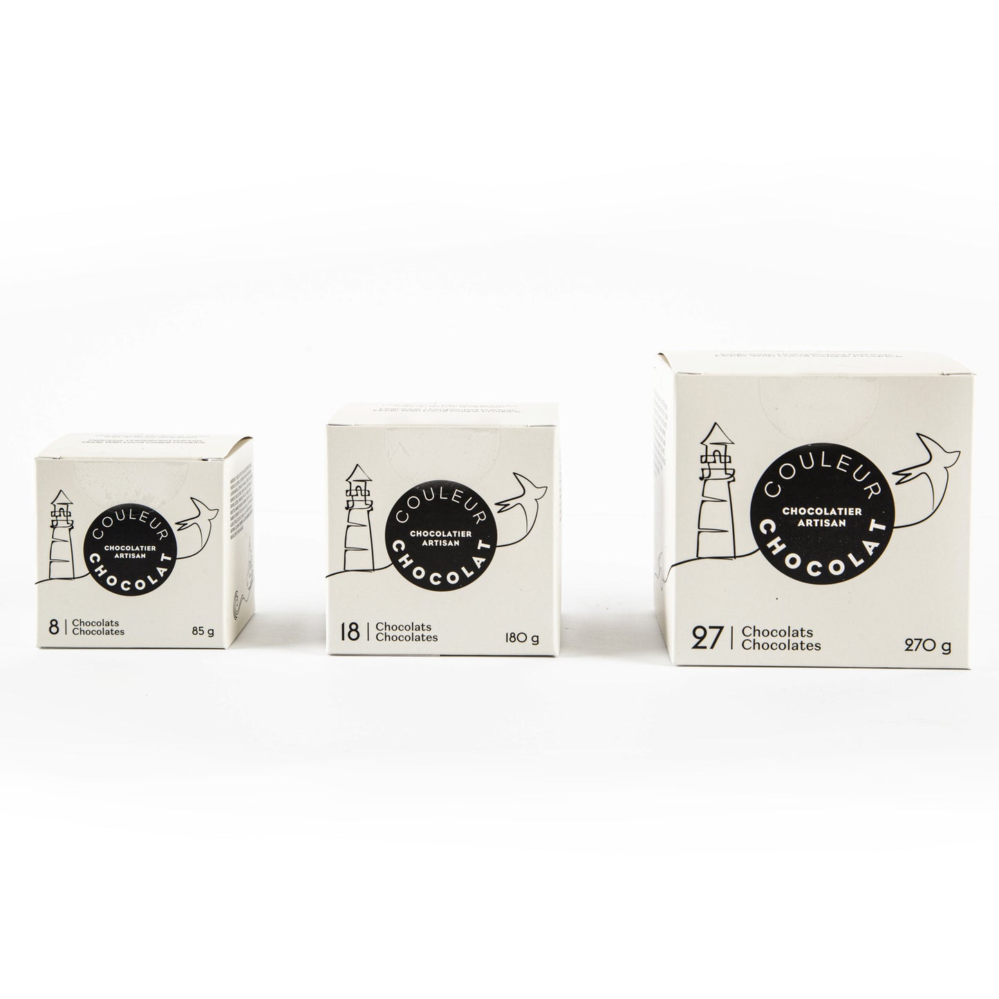 Boîtes de bouchées de chocolat