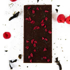 Dark chocolate bar, raspberries and nori seaweed